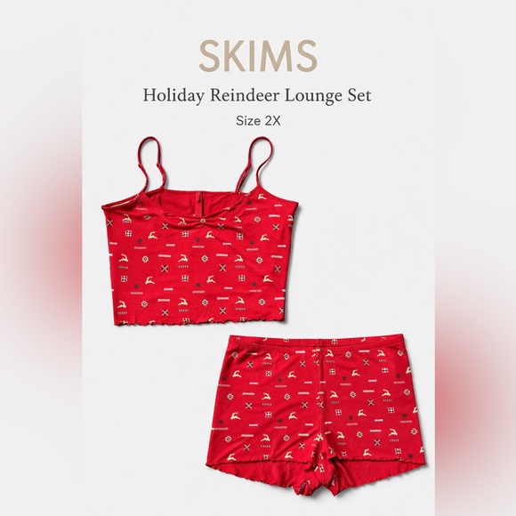 SKIMS Other - NWOT SKIMS Red Holiday Reindeer Lounge Set | Tank + Shorts Soft Stretch Size 2X